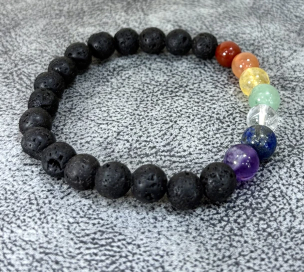 7 Chakra Lava Stone Bracelet - Balance & Grounding
